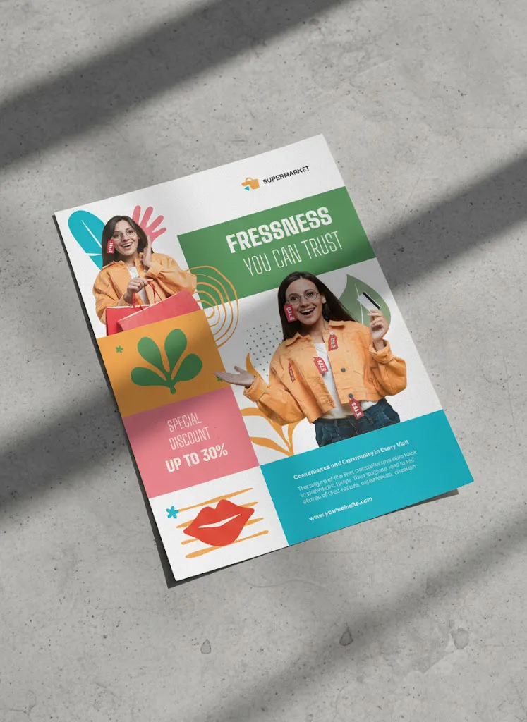 Photorealistic High-Angle Rotated Flyer Mockup on Concrete